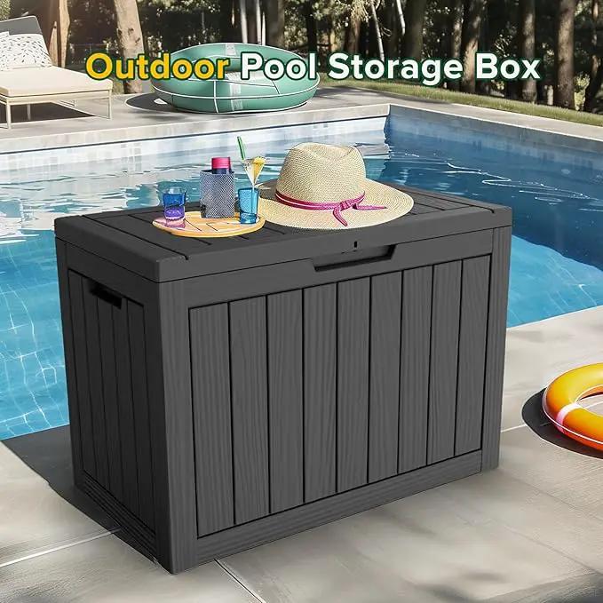 45 Gallon Outdoor Deck Box,Storage Lockable Waterproof Patio Furniture,Garden Tools,Cushions,Pool Accessories Outside Storage Resin Box(Black), photo 5 of 6
