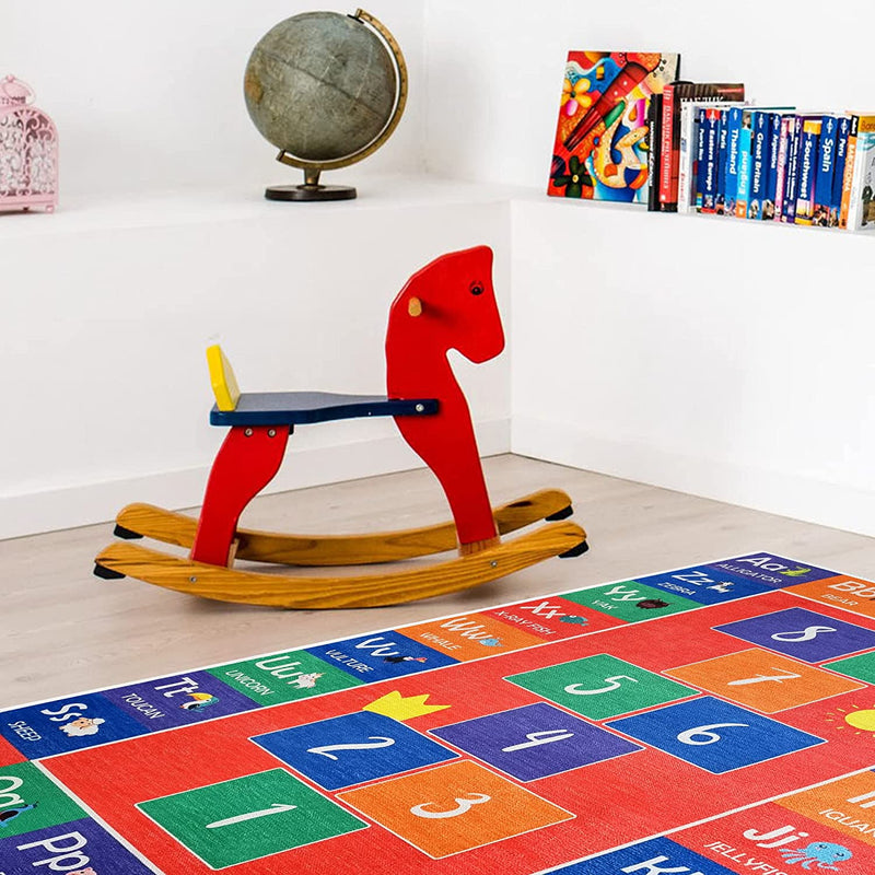 Sussex Home Low Pile Kids Rug for Playroom - Washable Cotton Educational Rug for Kids Room - 39.5 x 59 Inches - Hopscothc Pattern