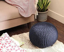 REDEARTH Round Pouf Foot Stool Bean Bag Ottoman - Cable Knitted Cord Boho Pouffe - Poof Accent Bean Bag - Handmade by Artisans for Living Room - Bedroom (19.5"x19.5"x14") - Navy Blue by CozyNest Decor