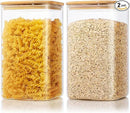 Extra Large Square Glass Flour & Sugar Storage Containers with Airtight Lids, 168oz 2 Pack Glass Jars with Bamboo Lids, Air tight Pantry Food Storage Containers for Cereal, Pasta, Rice Organizers by CozyNest Decor
