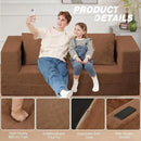 Folding Bean Bag Chair for Adults,3-in-1 Bean Bag Couch Faux Fur Floor Sofa Large Beanbag Convertible Bean Bag Sofa Bed with Pillow in Bedroom,Living Room,Apartment(Queen,Caramel) by CozyNest Decor