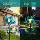 Huaxu Solar Outdoor Lights 35.4In Garden Decor Flower Wind Spinners,Waterproof LED Crackle Glass Globe Blue Lotus Art Metal Stake for Lawn Patio Pathway Yard Porch Driveway Decorations Gift by GreenHaven Gardens