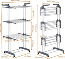 HOMIDEC Clothes Drying Rack, Oversized 4-Tier(67.7" High) Foldable Stainless Steel Drying Rack Clothing, Movable Drying Rack with 4 castors, 24 Drying Poles and 14 Hooks for Bed Linen, Clothing, Grey by CozyNest Decor