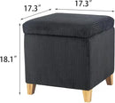 Adeco 18 Inch High Faux Fur Grey Cube Ottoman Storage, Fluffy Striped Velvet Chair Foot Stools, Small Bench Upholstered Vanity Stool with Hinged Lid, Solid Wood Legs by CozyNest Decor