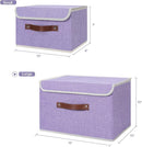 ANMINY Storage Bin with Lid Storage Boxes with PU Leather Handles PP Plastic Board Decorative Foldable Lidded Cotton Linen Fabric Home Cubes Baskets Closet Organizer Container - Purple, Large Size by TinyTreasures Baby Boutique