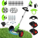 ALSO GO 21V Electric Weed Wacker, Weed Trimmer, Battery Powered Grass Trimmer with 2pcs Batteries, 3 in 1 Cordless Weed Eater with Wheels, Stringless Lightweight Grass Cutter for Lawn Garden Yard by GreenHaven Gardens