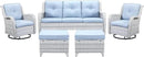 5 Piece Outdoor Patio Furniture Set - Wicker Furniture Patio Conversation Set, Outdoor Swivel Rocker Chairs with 3-Seater Sofa and 2 Ottomans for Small Space, Baby Blue Cushion by GreenHaven Gardens