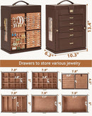 AKOZLIN 360° Rotating Jewelry Box 6-Tier Organizer Functional Jewelry Storage Case for Women Girls Ring Necklace Earring Bracelet Holder with Mirror Brown by TinyTreasures Baby Boutique