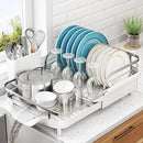 Dish Drying Rack, Expandable Dish Rack for Kitchen Counter, Stainless Steel Dish Drainer with Drainboard Set and Utensil Holder (White) by CozyNest Decor