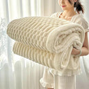 UKELER Sherpa Bed Blankets 80 × 90 inch, Ultra Soft Queen Size Throw Blanket for All Season, 470 GSM Cozy Plush Striped Fleece Blanket for Bedroom Living Room Dorm Hostel Sofa Camping, Off White by CozyNest Decor