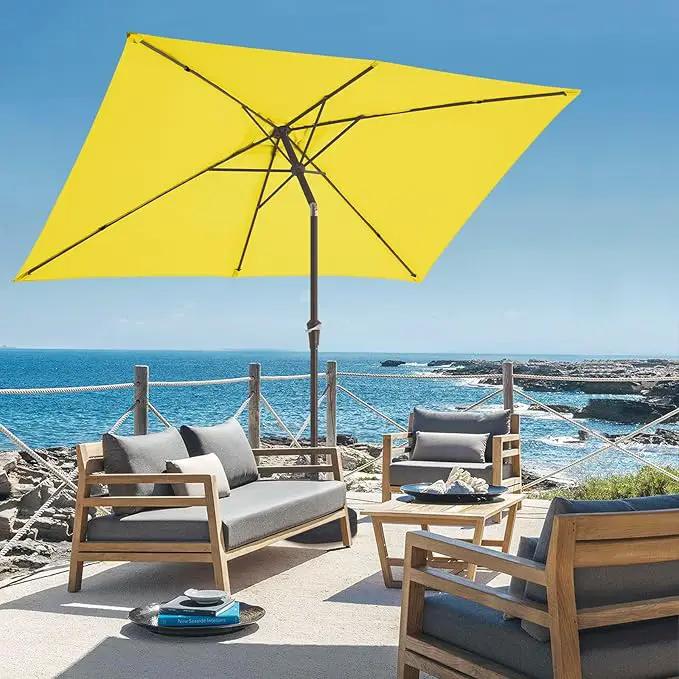 JEAREY 6.5x10 ft Rectangular Patio Umbrellas Outdoor Market Umbrella with Push Button Tilt and Crank, Rectangle Table Umbrella 6 Sturdy Ribs UV Protection for Pool Garden Backyard Deck, Yellow, photo 6 of 9