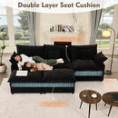 108" U Shaped Couch, Modular Sectional Sofa, 3-Seater Comfy Cloud Couch with Movable Ottoman, Deep Seat Couches for Living Room, Chenille, Black by CozyNest Decor