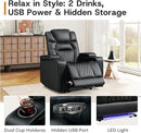 ANJ Power Recliner Chair with USB Port, Electric PU Leather Home Theater Seating for Living Room, Movie Reclining Chairs with Blue Ambient Lighting, Hidden Arm Storage, Cup Holders (Black) by CozyNest Decor
