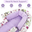 GFU Baby Car Seat Head Support for Newborn, 2 in 1 Infant Car Seat Head Body Support with Strap Pads, Soft Stroller Cushion Pillow Insert for Girls and Boys, Fits for Stroller, Swing, Purple Floral by TinyTreasures Baby Boutique