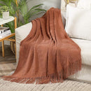 MIULEE Fall Orange Knitted Throw Blanket for Couch Boho Terracotta Rust Textured Cozy Woven Blanket with Tassels for Sofa Chair Bed Living Room Acrylic Wave Pattern 60"x80" by CozyNest Decor