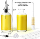 Olive Oil Dispenser Bottle - Includes 55 Kitchen Essential Labels - Cooking Oil Bottles for Kitchen, Coffee Syrup Dispenser - Pourer Spout with 11.8 fl oz Glass Container Cruet - 2pcs Silver by CozyNest Decor
