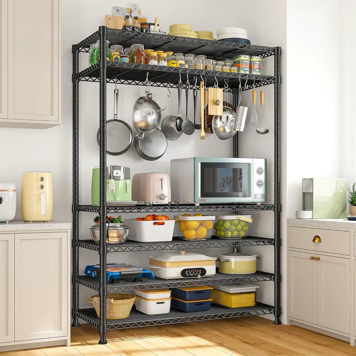 REIBII 75" H Metal Shelving 6 Tier Storage Shelf Adjustable Kitchen Shelf Wire Shelving Unit Detachable Storage Rack for Kitchen Laundry Living Room Commercial Heavy Duty Metal Shelf 75" X35" X14", photo 2 of 6