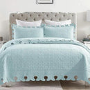 MarCielo 3-Piece 100% Cotton Oversized Bedspread Lightweight Quilt Coverlet Embroidery Farmhouse Bedding Set (TW Mint Green Blue, Oversized Queen (100"x106")) by CozyNest Decor