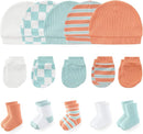 Newborn Baby Boy Girl Caps Mittens Socks Set Cotton Baby Essentials Accessories (Hats+Gloves+Socks) by TinyTreasures Baby Boutique