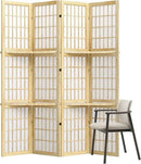 5.6FT Room Divider and Folding Portable Partition Screen, Chinese Japanese Shoji Style with Three Display Shelves for Room Separation - 4 Panel (Natural) by CozyNest Decor