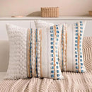 Boho Chenille Tufted Couch Throw Pillow Covers 18x18 Inch Set of 2 Farmhouse Striped Decorative Pillow Covers Accent Neutral Pillowcase Caramel Brown Blue Cushion Cover for Livingroom Sofa Bed by CozyNest Decor