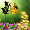 Solar Lights Outdoor Decorative, Watering Can with Cascading Lights, with Cat Silhouette Garden Stakes, Waterproof Metal Garden Decor for Yard Art, Outside, Patio, Lawn Ornaments by CozyNest Decor