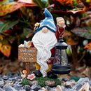 Garden Gnome Statues Figurine Lights - Solar Powered Lighting Outdoor Decorations with Lantern & Welcome Sign, Yard Art Lawn Ornaments for Porch Patio Balcony - Gnome Gifts for Women Mom by GreenHaven Gardens
