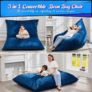 Hobestluk 3 in 1 Bean Bag Chair Giant Bean Bag Chairs for Adults with Velvet Cover Convertible Bean Bag Floor Cushion with Machine Washable Cover for Living Room (Velvet Blue) by CozyNest Decor