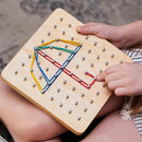 Panda Brothers Wooden Geoboard - Montessori Toys for 3 4 5 Year Old Kids and Toddlers, Educational Toy with 30 Pattern Cards and 40 Rubber Bands to Create Figures, Brain Teaser STEM Toy Geo Board by TinyTreasures Baby Boutique