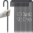 VVOKGO Rebar Stakes 18 Inch J Hook Heavy Duty Ground Anchors (16-Pack), 3/8" Diameter Metal Steel Extra Long Fence Stakes with Chisel Point End for Greenhouse, Gazebo, Carport, Camping Tents, Black by CozyNest Decor