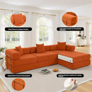 108" Oversized Convertible Sleeper Sofa Bed, Corduroy L Shape Sectional Couch, Folding Sofa Bed with Side Pocket, Modern Cloud Floor Mattress Couch, Modular Sofa for Living Room, Orange by CozyNest Decor