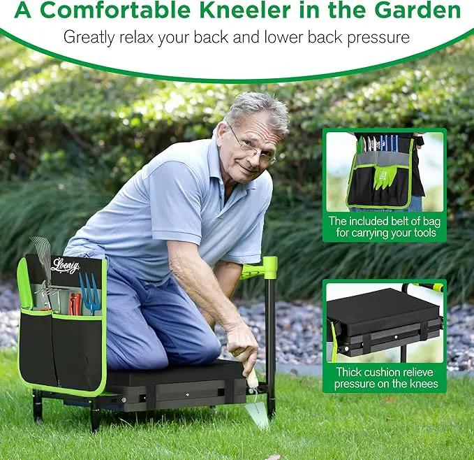 10.8” Wide Garden Kneeler and Seat, Heavy Duty Foldable Gardening Stool with Tool Belt Pouch, Included Thickened Kneeling Pad, Portable Gardening Bench Chair for Seniors & Parents, photo 3 of 8