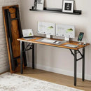Frylr Small Folding Computer Desk – 55.1 Inch Portable Table for Craft and Study, Lightweight Desk for Small Spaces, Foldable Laptop Table Built-in AC/USB Outlets for Convenience, Rustic Brown by CozyNest Decor