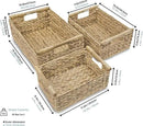 VATIMA Hyacinth Wicker Basket Set 3 size - Rectangular, Wooden Handles, Shelf Organizer, Natural Bins by CozyNest Decor