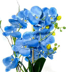 Orchid Artificial Flowers with Gray Vase Large Silk Faux Phalaenopsis Flowers for Dining Room Table Floral Centerpieces Indoor Decoration,Blue by CozyNest Decor