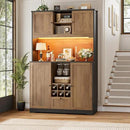 FINETONES 71" Pantry Cabinet with LED Light and Charging Station, Kitchen Pantry Cabinet with Microwave Stand, Kitchen Hutch Food Storage Cabinet with Outlet and Wine Racks, Black/Brown by CozyNest Decor
