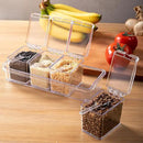 Clear Seasoning Box, 4 Pieces Seasoning Rack Spice Pots, Storage Container Condiment Jars Acrylic Seasoning Box with Covers and Spoons for Spice, Sugar, Salt, Sugar, Cardamon, Cinnamon by CozyNest Decor
