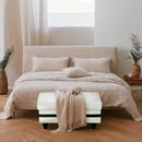 Ottoman Rectangular Storage Ottoman Bench, Faux Leather Footrest, Coffee Table, Stool Footstool with Hinged Lid for Living Room, Bedroom, Entryway, White with Black Strip, 35"x23.5"x17.5" by CozyNest Decor