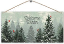 Welcome Winter Hanging Wooden Signs 12x6, Pine Tree Decor, Winter Door Decorations, Winter Door Sign, Snowflake Pine Trees Birds Home Room Office Hanging Wall Decor by CozyNest Decor