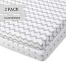 Ely's & Co. Kid's Waterproof Pack n Play Portable Mini Crib Sheet with Mattress Pad Cover Protection, White and Grey Chevron and Polka Dots (2 Pack) by TinyTreasures Baby Boutique