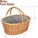 Wicker Picnic Basket with Double Folding Handles, Natural Large Willow Hamper Empty Basket Cheap Easter Eggs Candy Storage Wine Basket for Toy, Flower, Wedding（Grey 16inch） by GreenHaven Gardens
