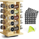 WelFurGeer Bamboo Spice Rack Organizer for Countertop, Revolving Spice Shelf with 20 Glass Jars, Lids & Labels, Desktop Rotating Seasoning Organizer for Kitchens, Space-Saving Design by CozyNest Decor