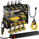Power Tool Organizer Wall Mount with Charging Station,Tool Storage Rack with 8 Outlet Power Strip,Heavy Duty Metal Battery Utility Rack with 4 Cordless Drill Holder 6.56 Ft Cord for Garage by GreenHaven Gardens