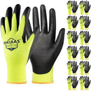 OKIAAS Work Gloves for Men，Ultra Thin and Lightweight Working Gloves with Grip, 12 Pairs Bulk Pack Construction Gloves with Polyurethane Coating, Safety Gloves for Light Duty Work (Green, Large) by GreenHaven Gardens