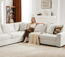 112" Modular Sectional Sofa, Large 7 Seater L Shaped Couch with Detachable Sofa Cover, Movable Ottoman, Deep Seat Corner Couch for Living Room, Apartment - Linen Fabric, Ivory by CozyNest Decor