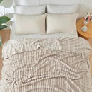 NEWCOSPLAY Super Soft Throw Blanket Linen Premium Silky Flannel Fleece 3D Ribbed Jacquard Lightweight Bed Blanket All Season Use (Linen Ribbed, Throw(50"x60")) by CozyNest Decor