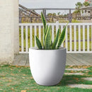 Kante 18 Inch Dia Round Concrete Planter, Indoor Outdoor Large Plant Pot with Drainage Hole and Rubber Plug for Home Patio Garden, Pure White by GreenHaven Gardens
