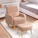 Rocking Chair with Ottoman, Upholstered Glider Rocker with High Backrest and Side Pocket, Comfy Reading Chair with Solid Wood Legs for Nursery, Living Room,Bedroom Coffee by TinyTreasures Baby Boutique