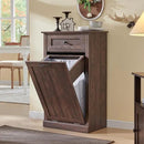 Tilt Out Laundry Hamper Cabinet, 10 Gallon Farmhouse Trash Can Cabinet with Drawer, Hidden Wood Garbage Can Bin Cabinet with Laundry Storage Basket for Bathroom, Kitchen, Brown by CozyNest Decor