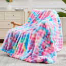 NEWCOSPLAY Faux Fur Twin Blanket Dark Rainbow Luxury Fluffy Thick Warm Bubble Blanket for Couch Sofa Bed 700GSM (Dark Rainbow, Twin(60"x80")) by CozyNest Decor